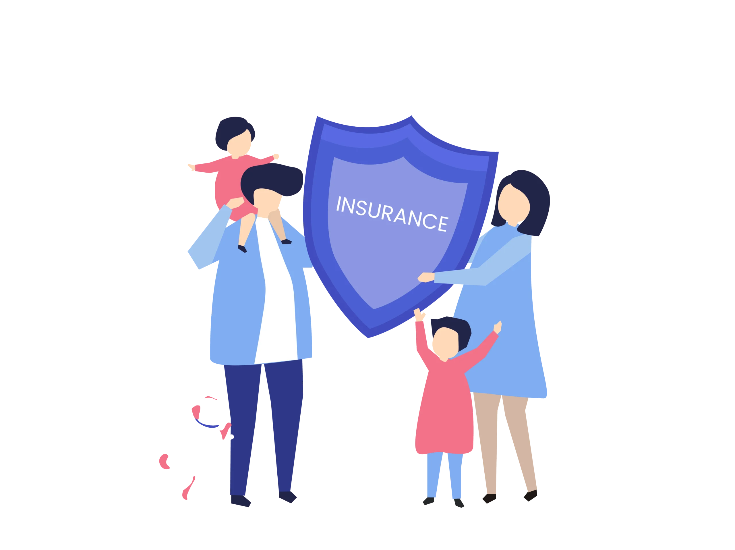 Character of a family holding an insurance illustration<br />